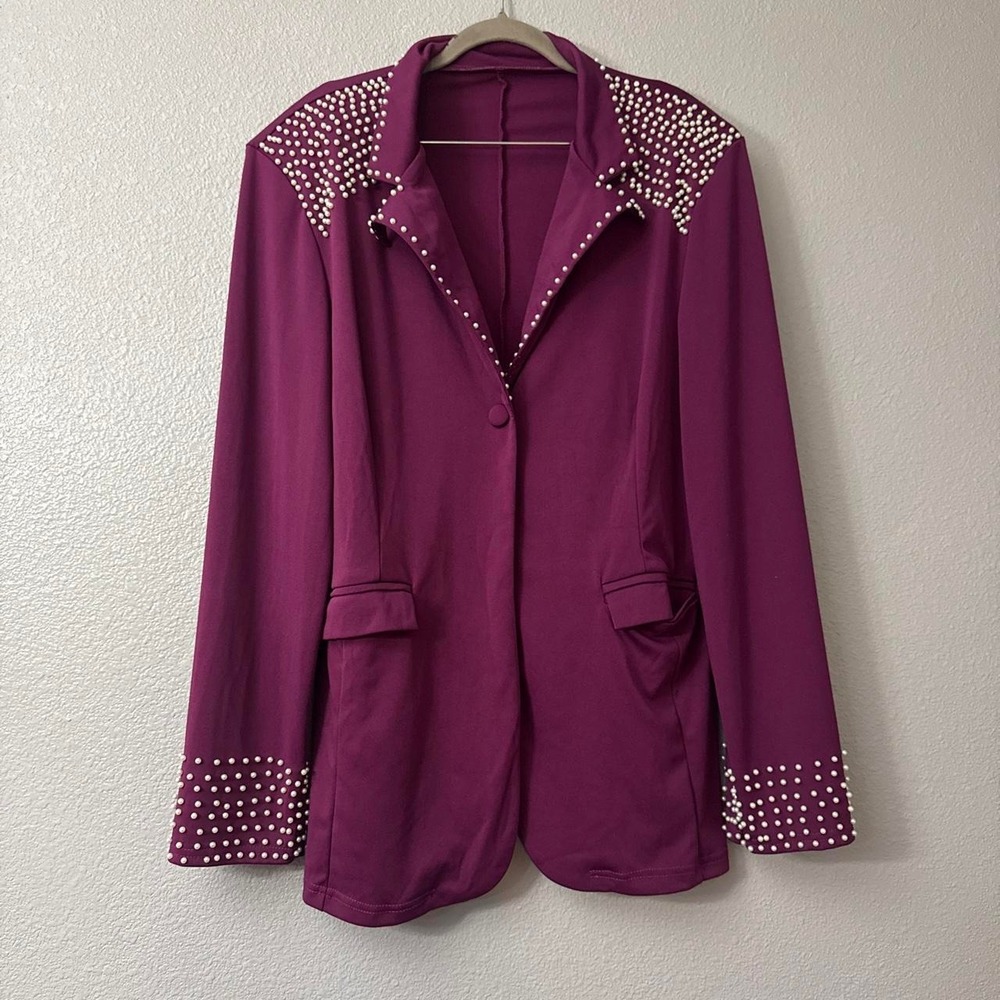 Women's Purple Blazer with Pearl Like Embellishments